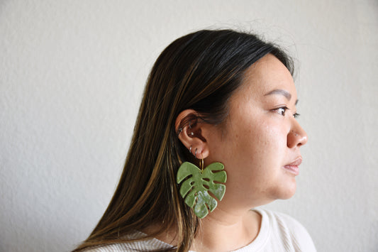 Large Monstera Leaf Earring